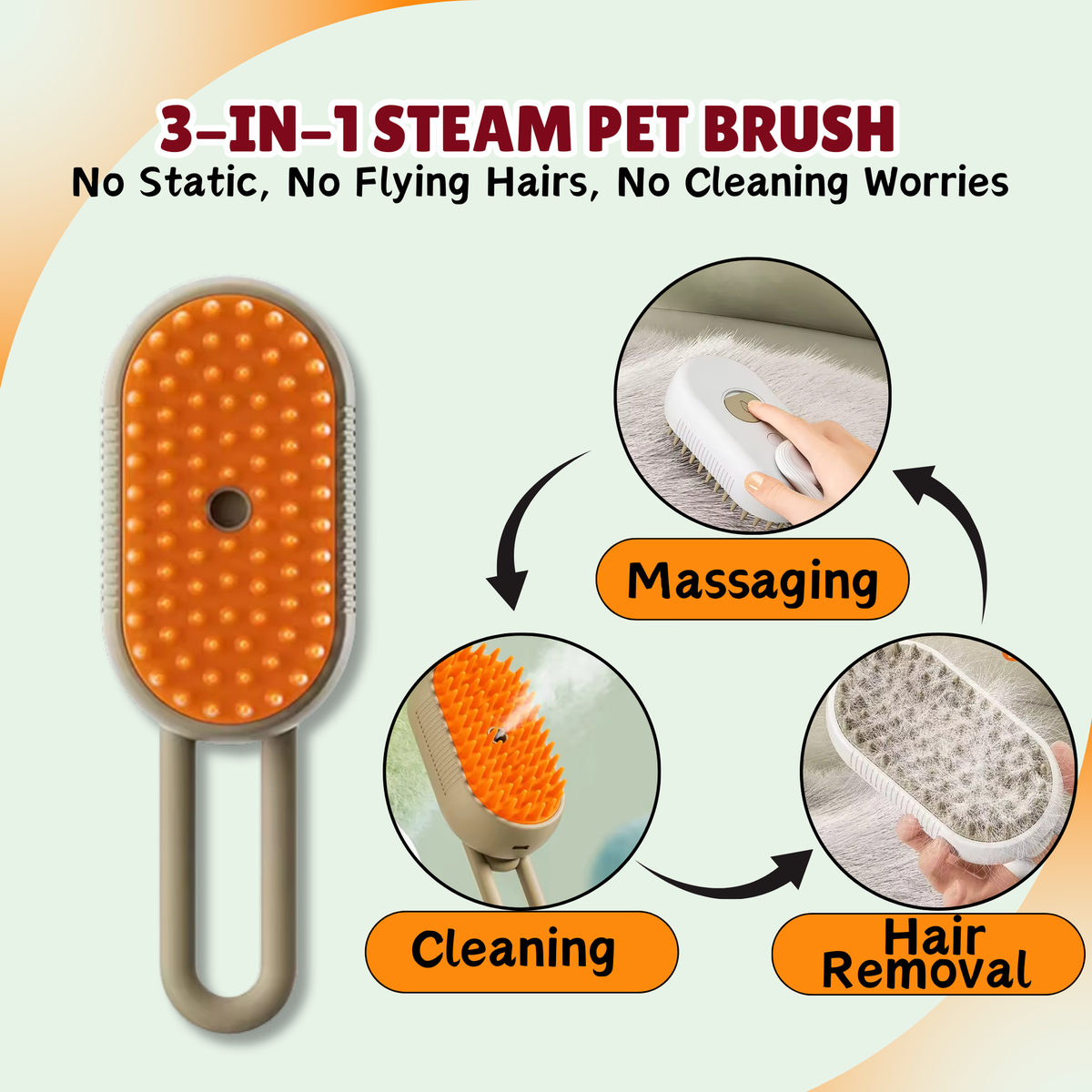 3 in 1 Cat Steam Brush, Dog Steam Brush, Stea...