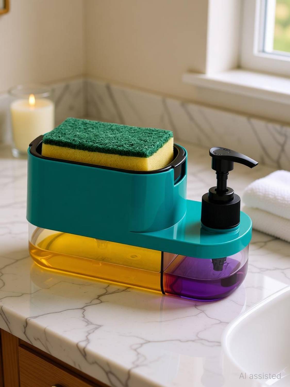 3-in-1 Soap Pump Dispenser with Sponge Holder - Kitchen Sink...